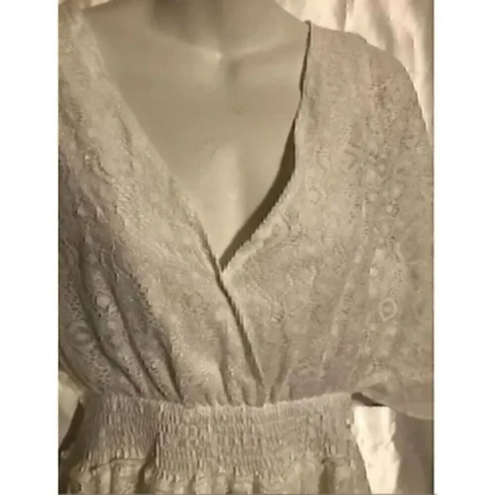 Casual Lace Patchwork Batwing Sleeve V Neck Fashion Summer Loose Dress L - Picture 5 of 8